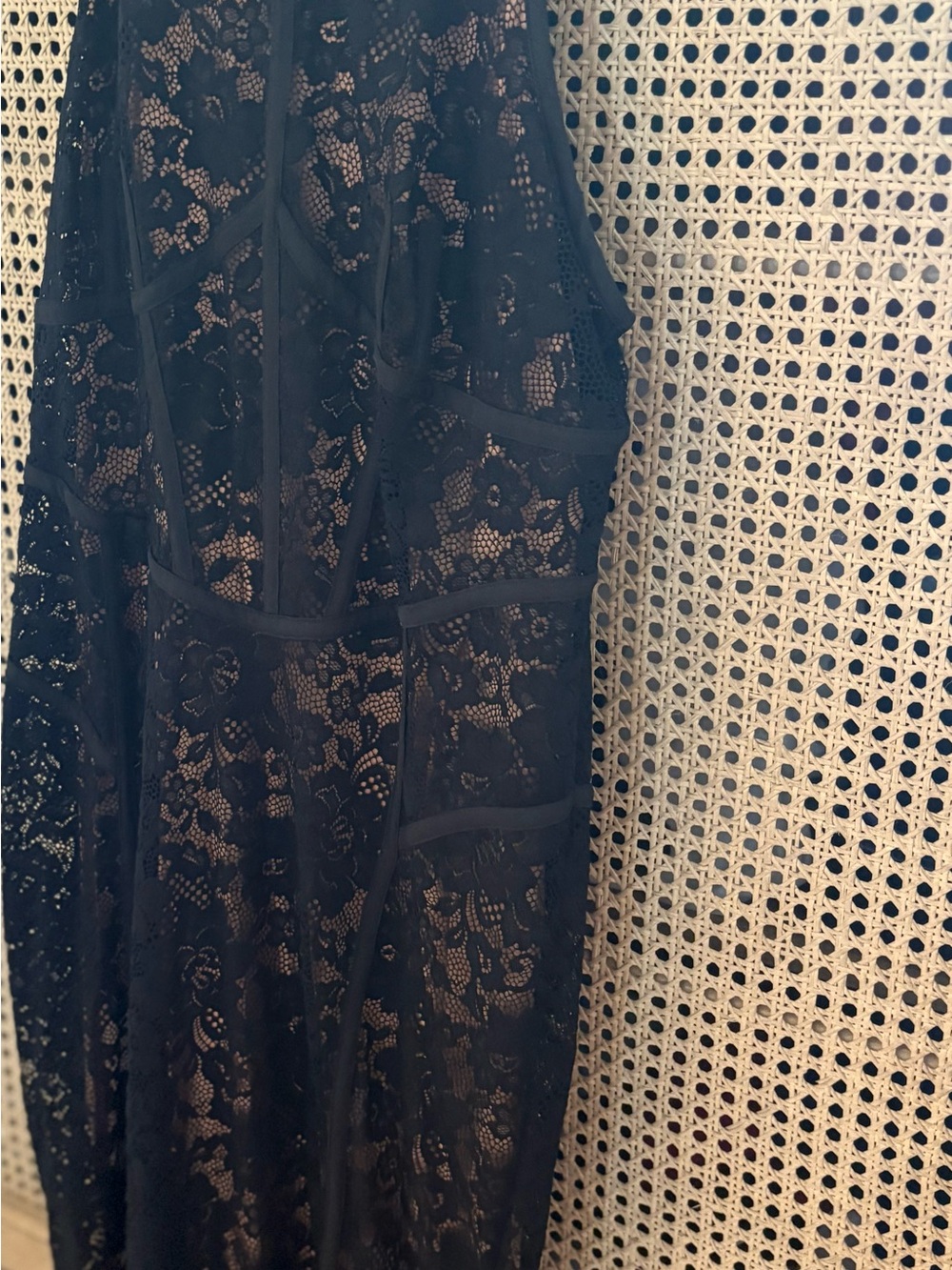 Anthropologie Black Sheer Lace Halter Dress